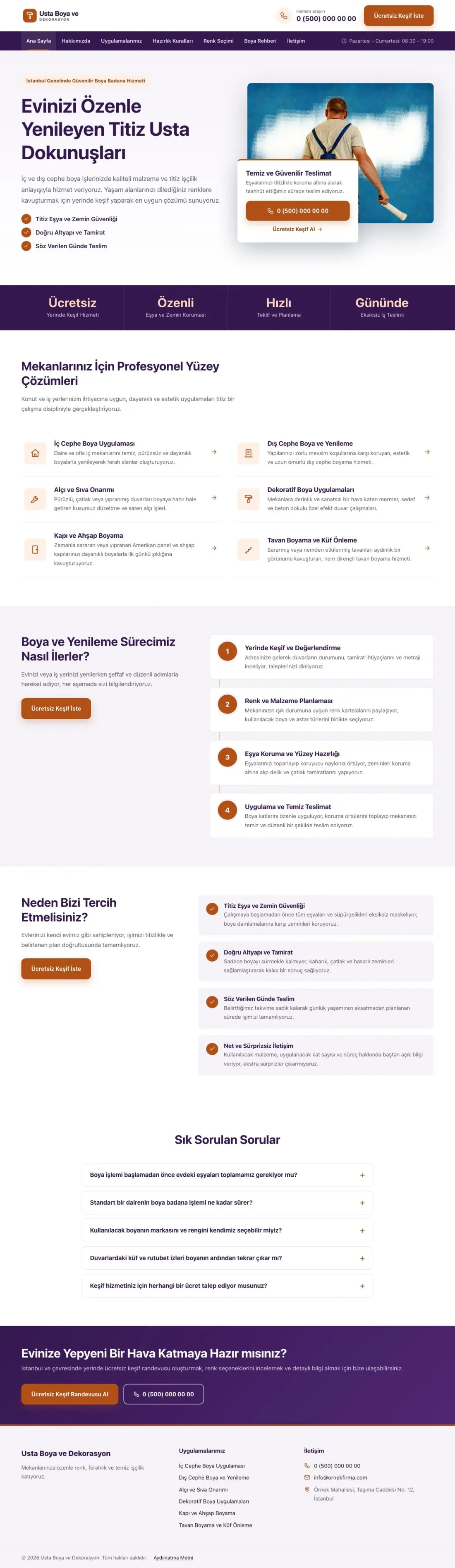 Bölünmüş Mor Turuncu – Boya ve Badana Web Sitesi ana sayfa görünümü