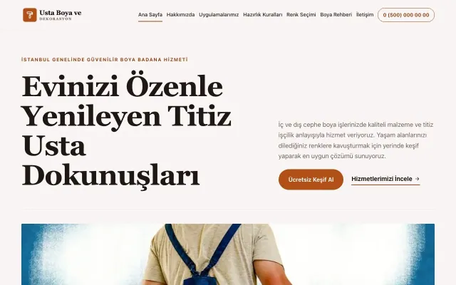 Editoryal Kahve Turuncu – Boya ve Badana Web Sitesi ana sayfa görünümü