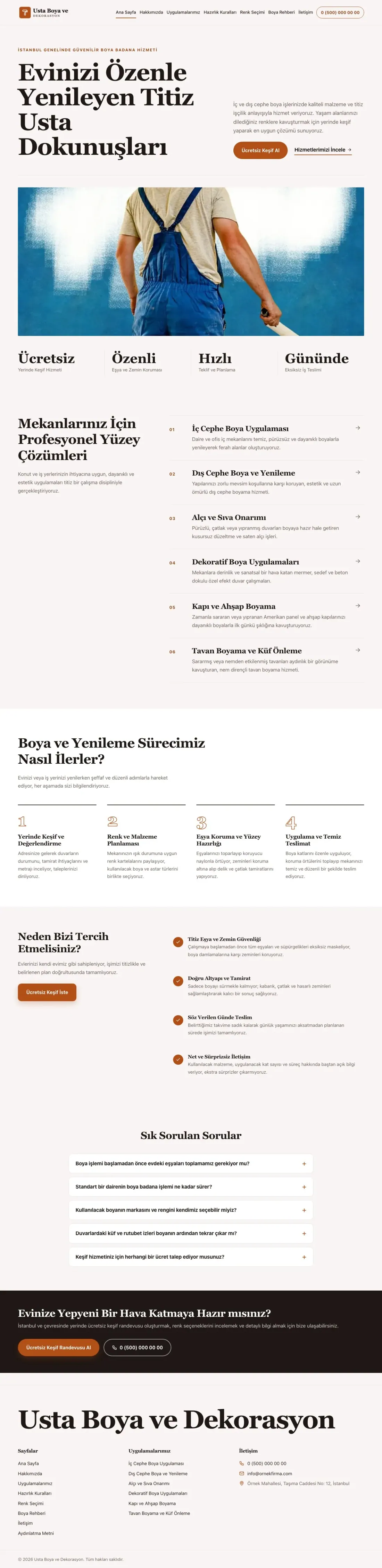 Editoryal Kahve Turuncu – Boya ve Badana Web Sitesi ana sayfa görünümü