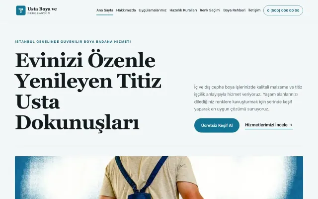 Editoryal Mavi Turkuaz – Boya ve Badana Web Sitesi ana sayfa görünümü