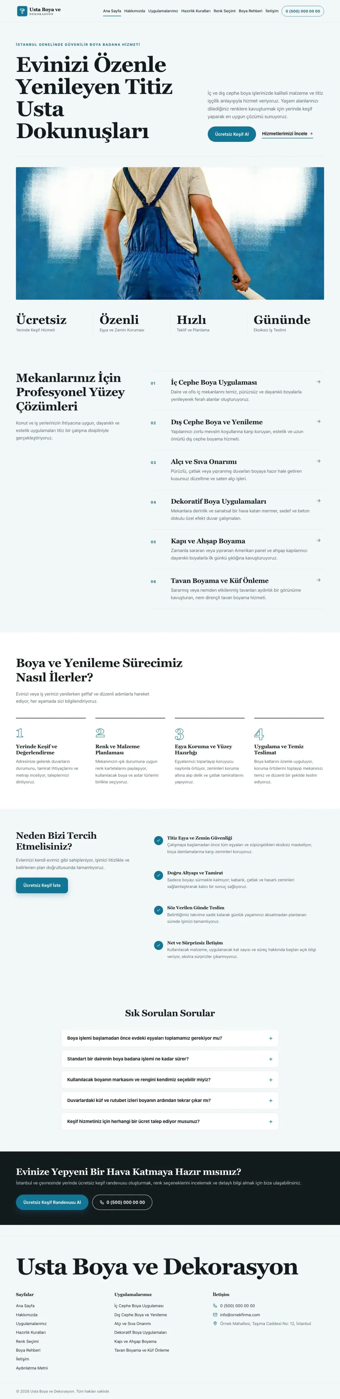 Editoryal Mavi Turkuaz – Boya ve Badana Web Sitesi ana sayfa görünümü