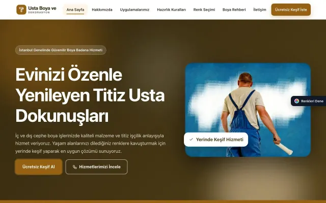 Boya ve Badana için Hareketli Kahve Turuncu – Boya ve Badana Web Sitesi ana sayfa görünümü