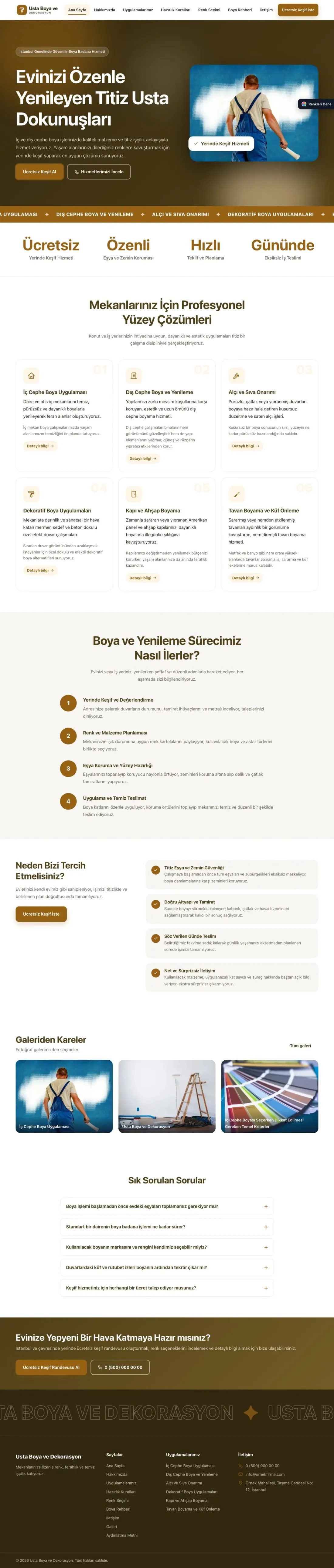 Boya ve Badana için Hareketli Kahve Turuncu – Boya ve Badana Web Sitesi ana sayfa görünümü