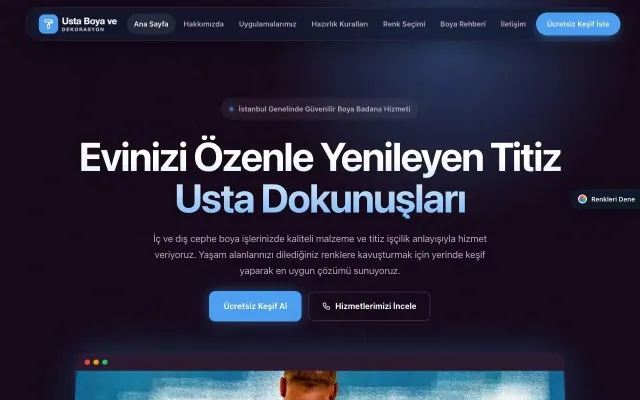 Boya ve Badana için Koyu Modern Mor Mavi – Boya ve Badana Web Sitesi ana sayfa görünümü