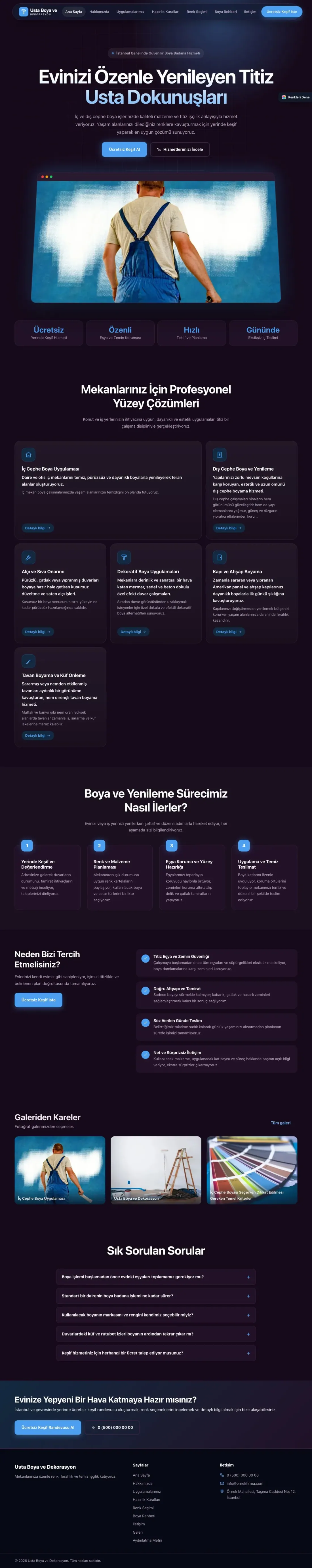 Boya ve Badana için Koyu Modern Mor Mavi – Boya ve Badana Web Sitesi ana sayfa görünümü