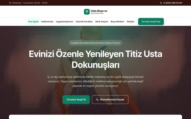 Merkez Bordo Turkuaz – Boya ve Badana Web Sitesi ana sayfa görünümü