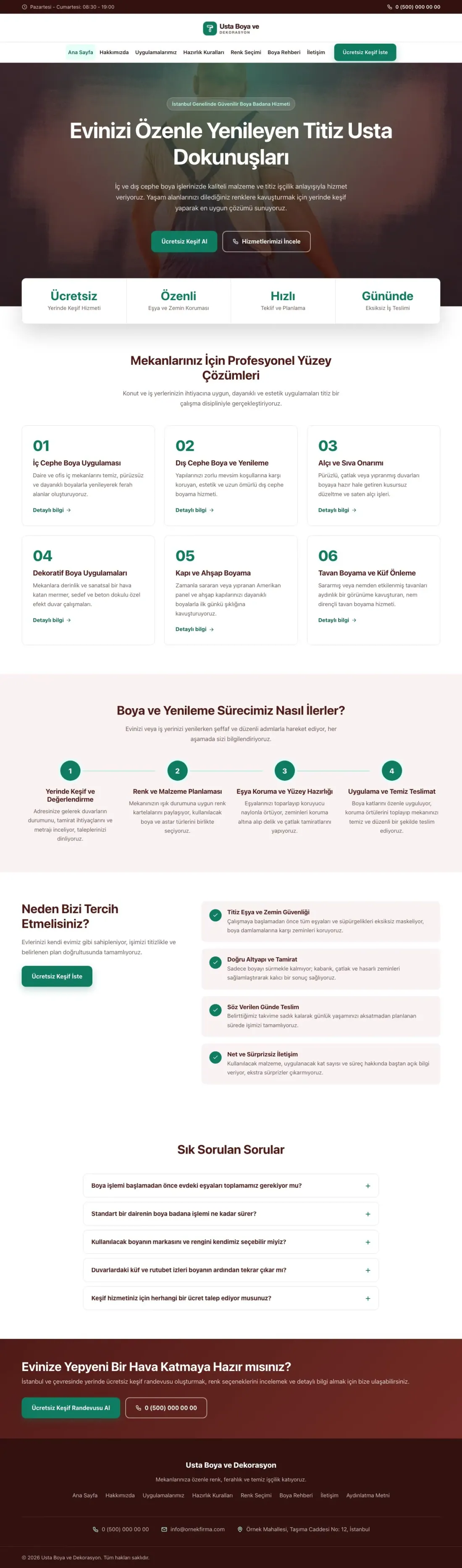 Merkez Bordo Turkuaz – Boya ve Badana Web Sitesi ana sayfa görünümü