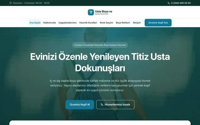 Merkez Petrol Turkuaz – Boya ve Badana Web Sitesi ana sayfa görünümü