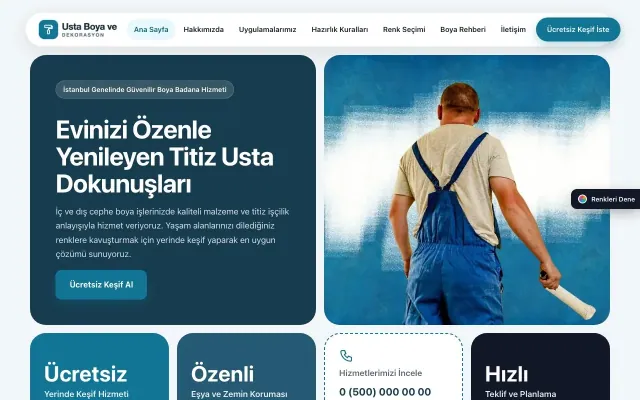 Boya ve Badana için Mozaik Mavi Turkuaz – Boya ve Badana Web Sitesi ana sayfa görünümü