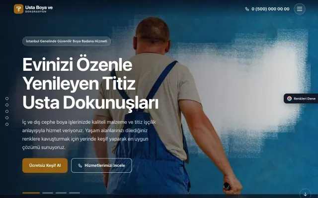 Boya ve Badana için Tam Ekran Petrol Turuncu – Boya ve Badana Web Sitesi ana sayfa görünümü