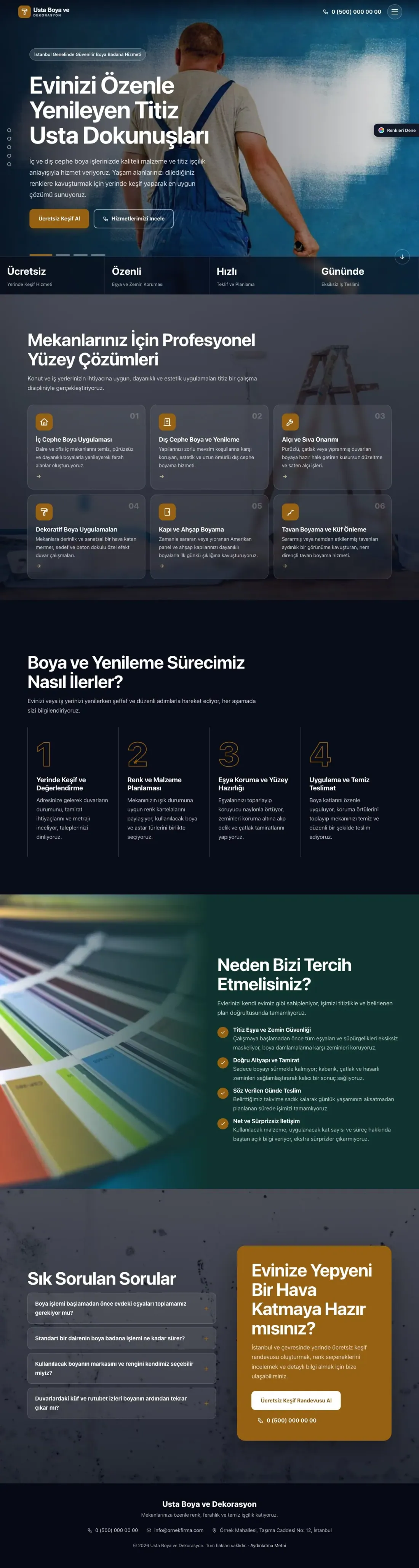 Boya ve Badana için Tam Ekran Petrol Turuncu – Boya ve Badana Web Sitesi ana sayfa görünümü