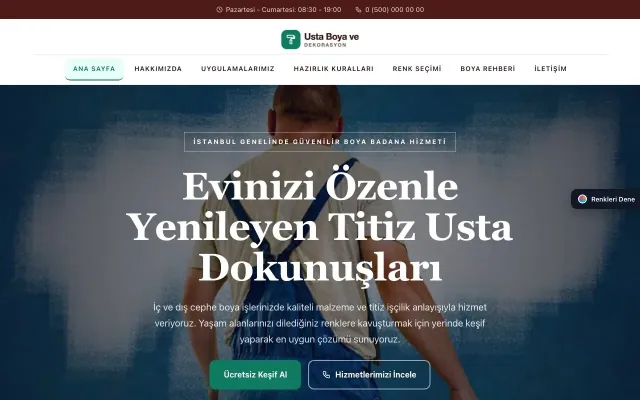 Boya ve Badana için Zigzag Bordo Turkuaz – Boya ve Badana Web Sitesi ana sayfa görünümü