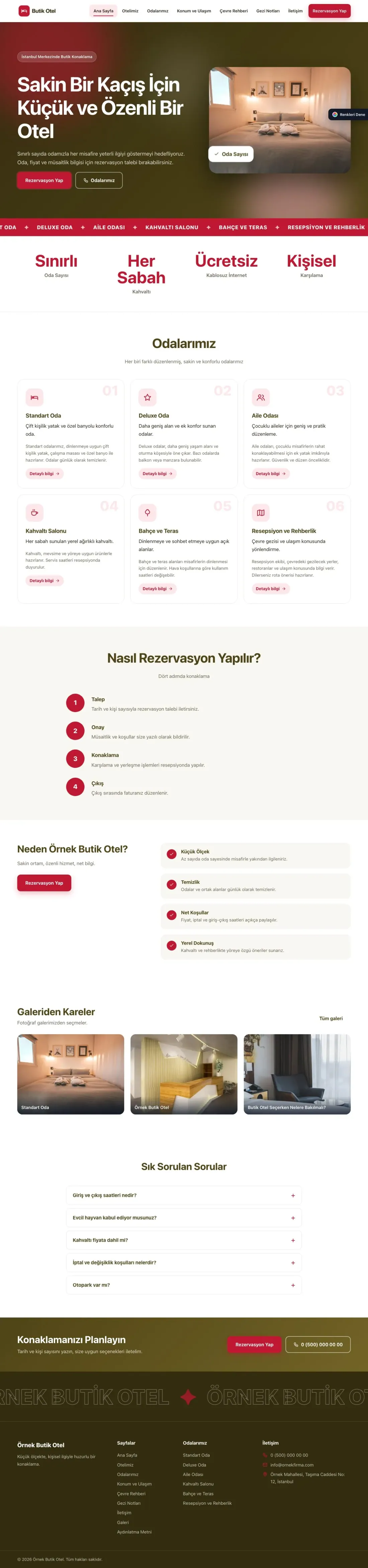 Butik Otel için Hareketli Zeytin Kırmızı – Butik Otel Web Sitesi ana sayfa görünümü