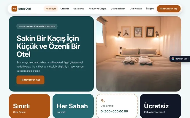 Butik Otel için Mozaik Petrol Turuncu – Butik Otel Web Sitesi ana sayfa görünümü