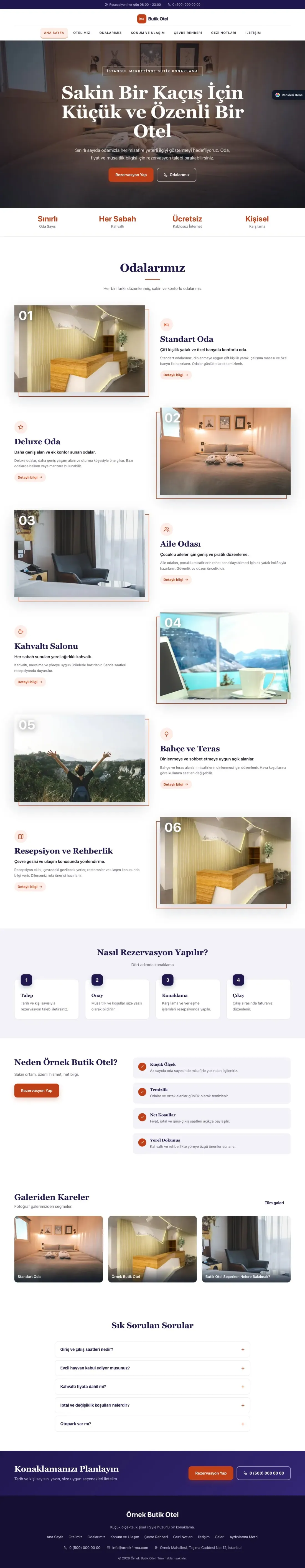 Butik Otel için Zigzag Lacivert Turuncu – Butik Otel Web Sitesi ana sayfa görünümü