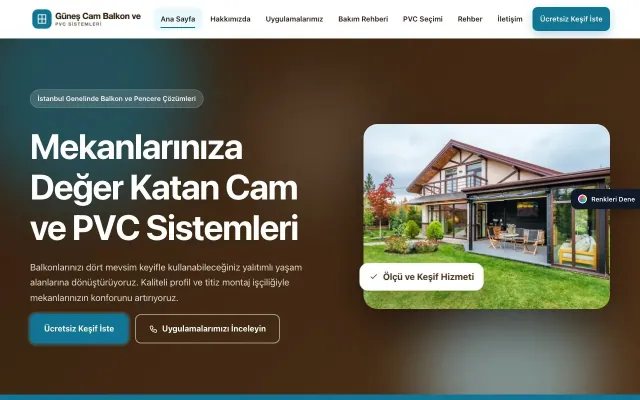Cam Balkon ve PVC için Hareketli Kahve Turkuaz – Cam Balkon ve PVC Web Sitesi ana sayfa görünümü