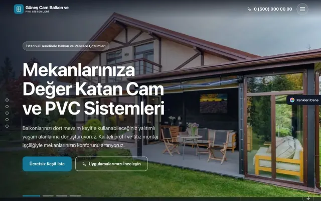 Cam Balkon ve PVC için Tam Ekran Mavi Turkuaz – Cam Balkon ve PVC Web Sitesi ana sayfa görünümü