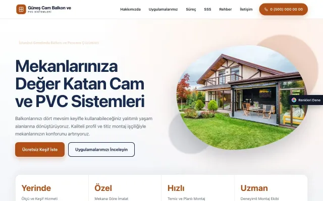 Cam Balkon ve PVC için Tek Sayfa Mavi Turuncu – Cam Balkon ve PVC Web Sitesi ana sayfa görünümü