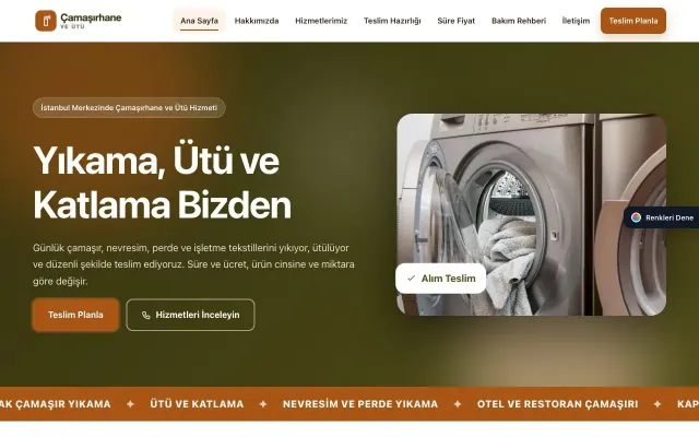 Çamaşırhane ve Ütü için Hareketli Zeytin Turuncu – Çamaşırhane ve Ütü Web Sitesi ana sayfa görünümü
