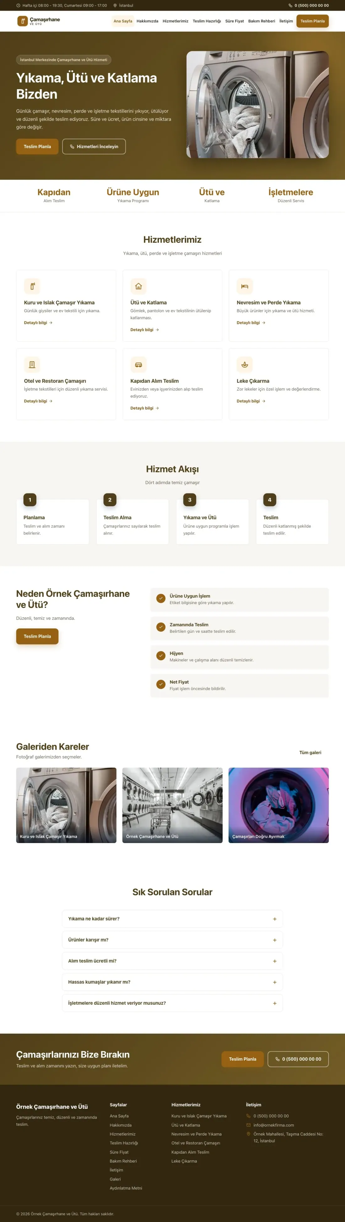Çamaşırhane ve Ütü için Klasik Kahve Turuncu – Çamaşırhane ve Ütü Web Sitesi ana sayfa görünümü