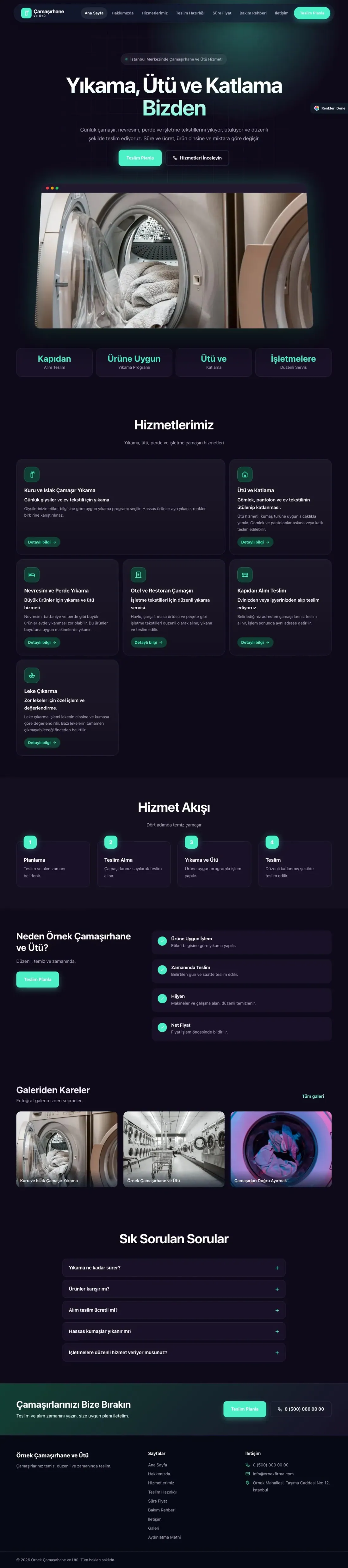 Çamaşırhane ve Ütü için Koyu Modern Mor Turkuaz – Çamaşırhane ve Ütü Web Sitesi ana sayfa görünümü