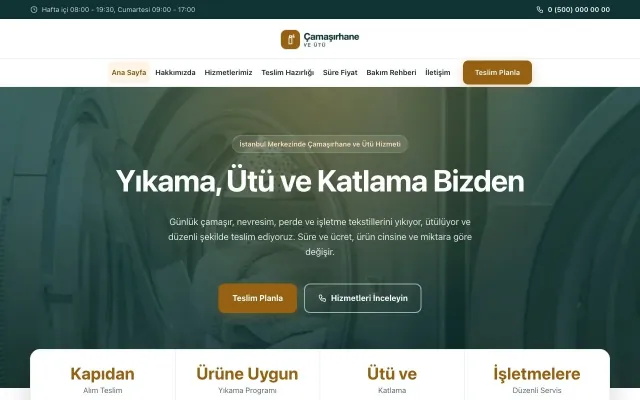Çamaşırhane ve Ütü için Merkez Petrol Turuncu – Çamaşırhane ve Ütü Web Sitesi ana sayfa görünümü