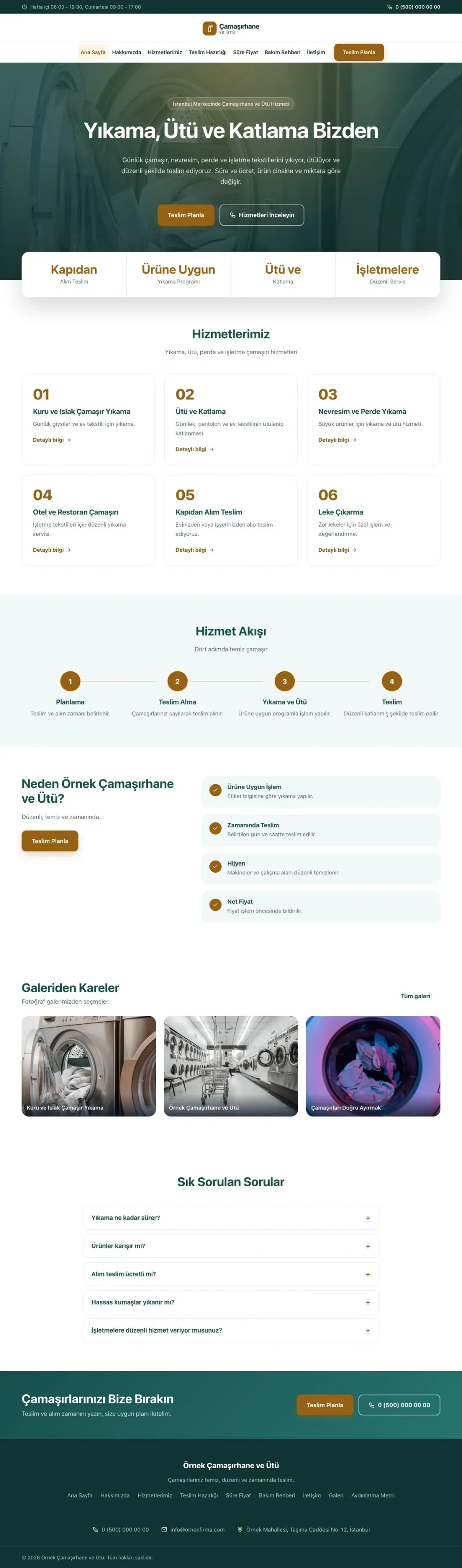 Çamaşırhane ve Ütü için Merkez Petrol Turuncu – Çamaşırhane ve Ütü Web Sitesi ana sayfa görünümü