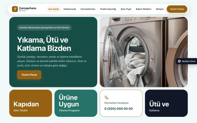Çamaşırhane ve Ütü için Mozaik Petrol Turuncu – Çamaşırhane ve Ütü Web Sitesi ana sayfa görünümü