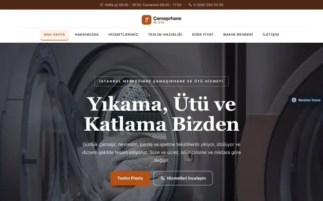 Çamaşırhane ve Ütü için Zigzag Kahve Turuncu – Çamaşırhane ve Ütü Web Sitesi ana sayfa görünümü