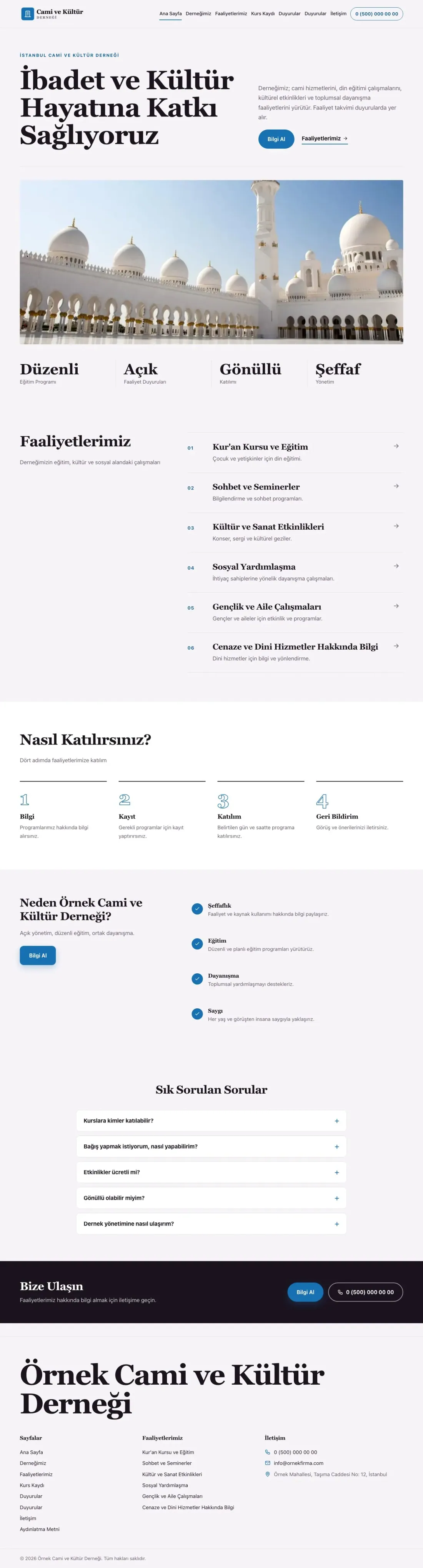 Editoryal Mor Mavi – Cami ve Kültür Derneği Web Sitesi ana sayfa görünümü