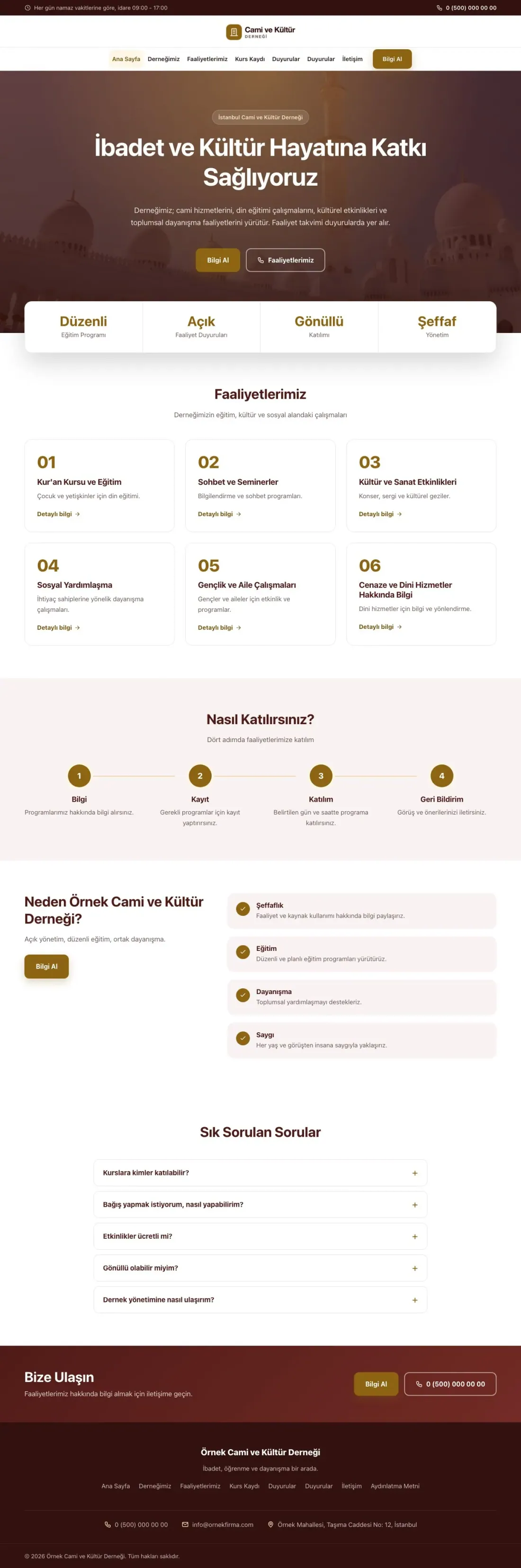 Merkez Bordo Amber – Cami ve Kültür Derneği Web Sitesi ana sayfa görünümü