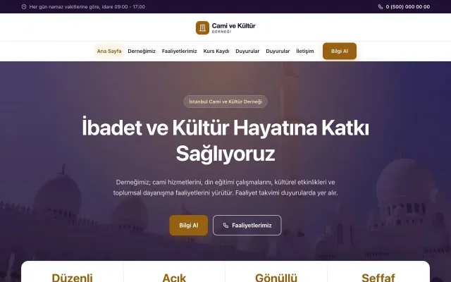 Merkez Mor Turuncu – Cami ve Kültür Derneği Web Sitesi ana sayfa görünümü