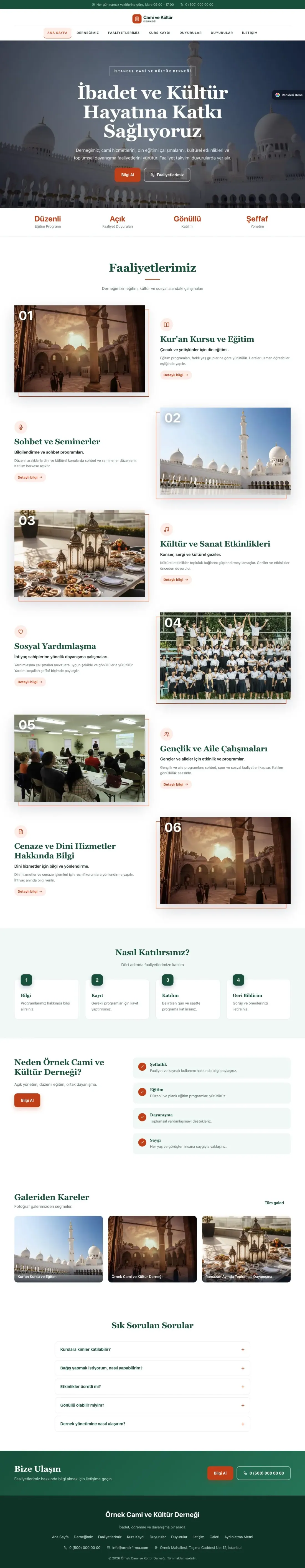 Cami ve Kültür Derneği için Zigzag Yeşil Turuncu – Cami ve Kültür Derneği Web Sitesi ana sayfa görünümü