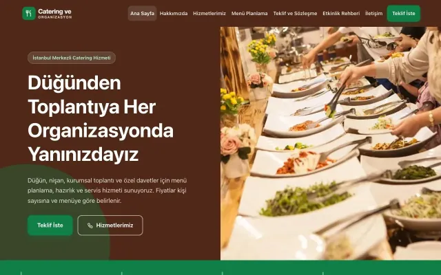 Blok Kahve Yeşil – Catering Web Sitesi ana sayfa görünümü