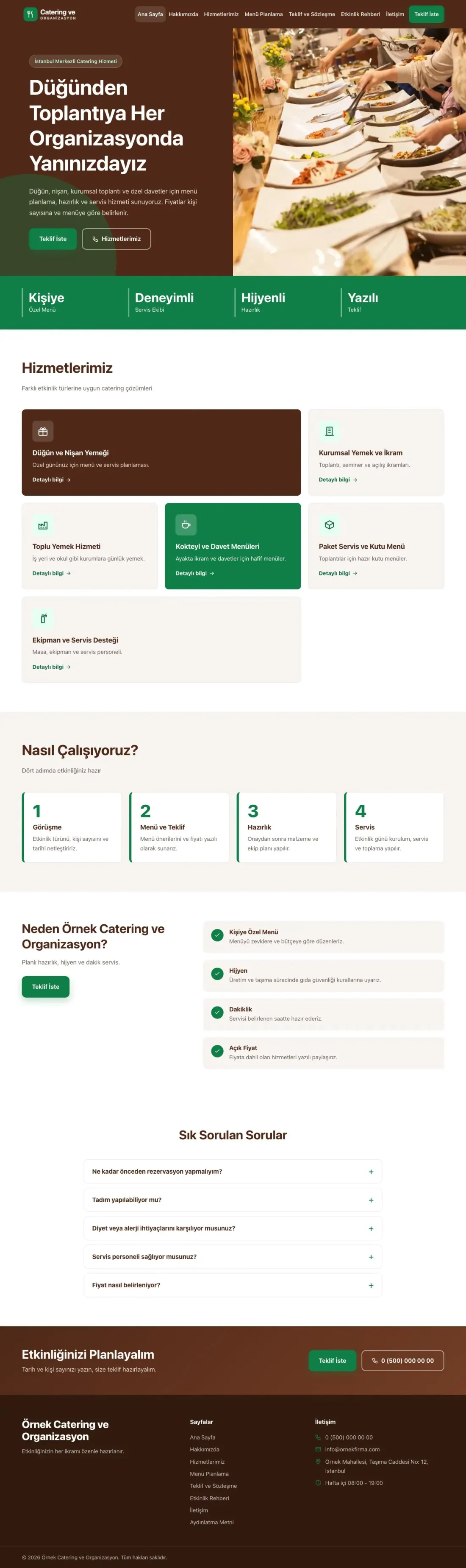 Blok Kahve Yeşil – Catering Web Sitesi ana sayfa görünümü