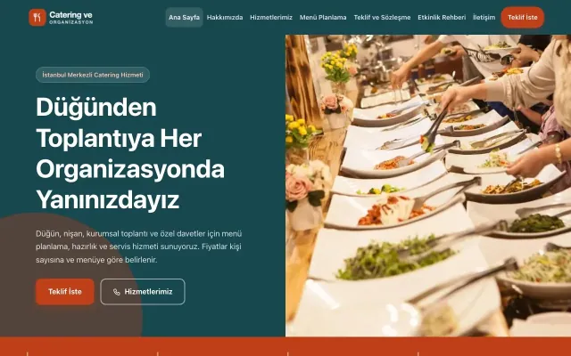 Blok Petrol Turuncu – Catering Web Sitesi ana sayfa görünümü