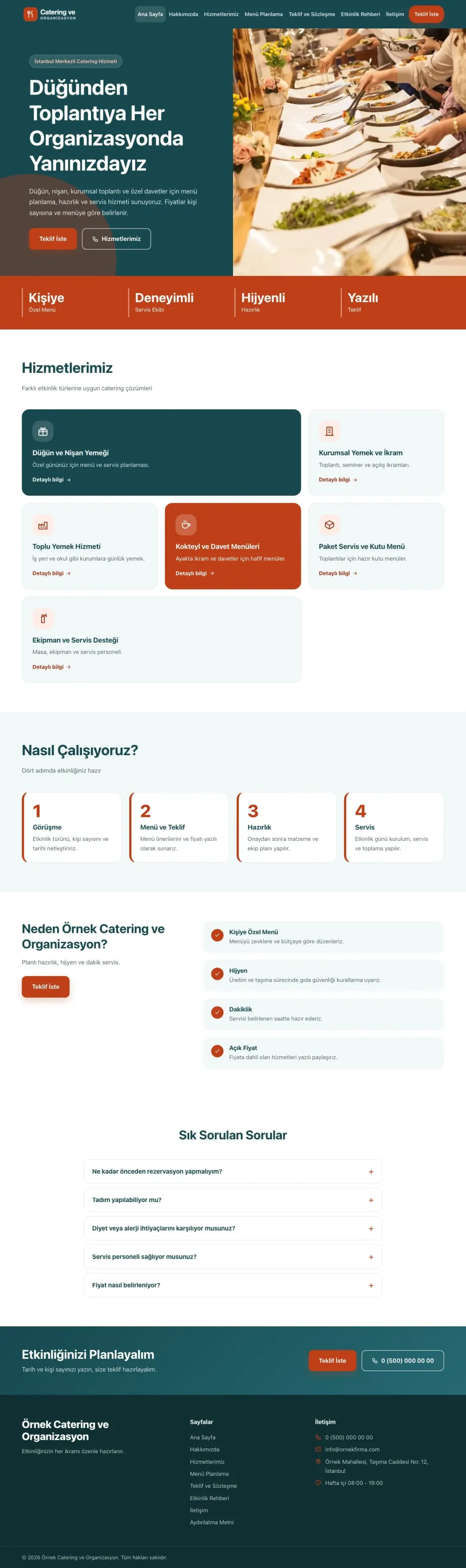 Blok Petrol Turuncu – Catering Web Sitesi ana sayfa görünümü