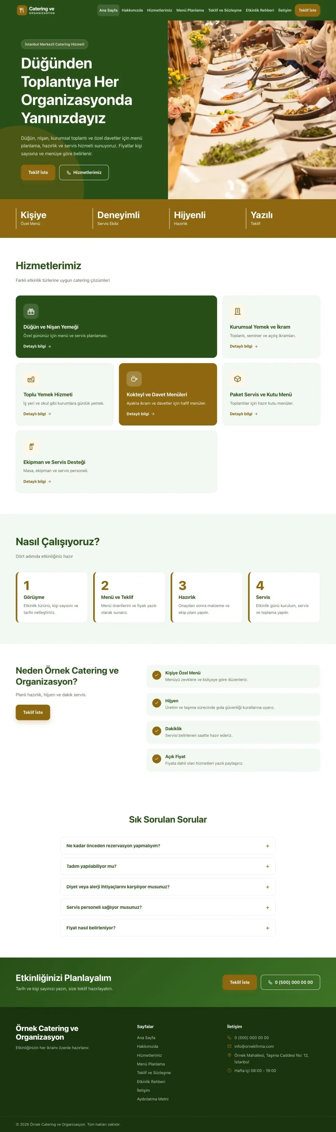 Blok Yeşil Amber – Catering Web Sitesi ana sayfa görünümü