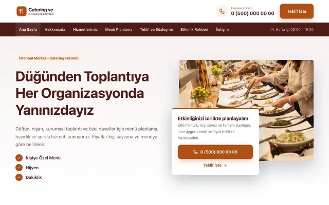 Bölünmüş Bordo Turuncu – Catering Web Sitesi ana sayfa görünümü