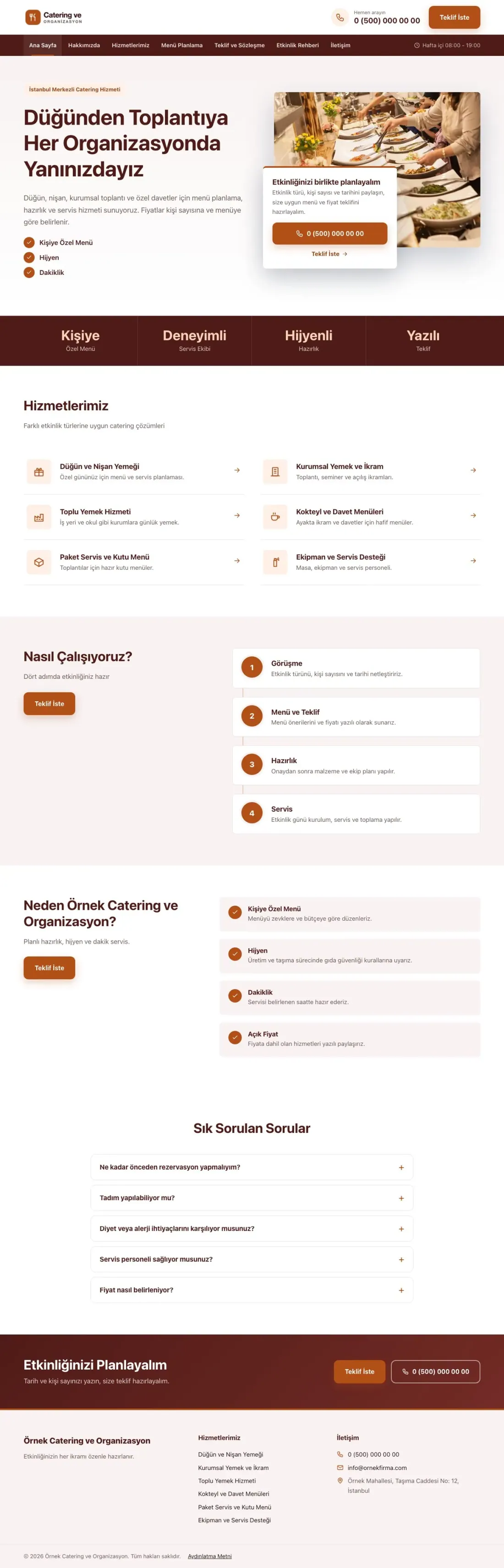 Bölünmüş Bordo Turuncu – Catering Web Sitesi ana sayfa görünümü