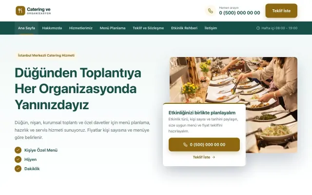 Bölünmüş Petrol Amber – Catering Web Sitesi ana sayfa görünümü