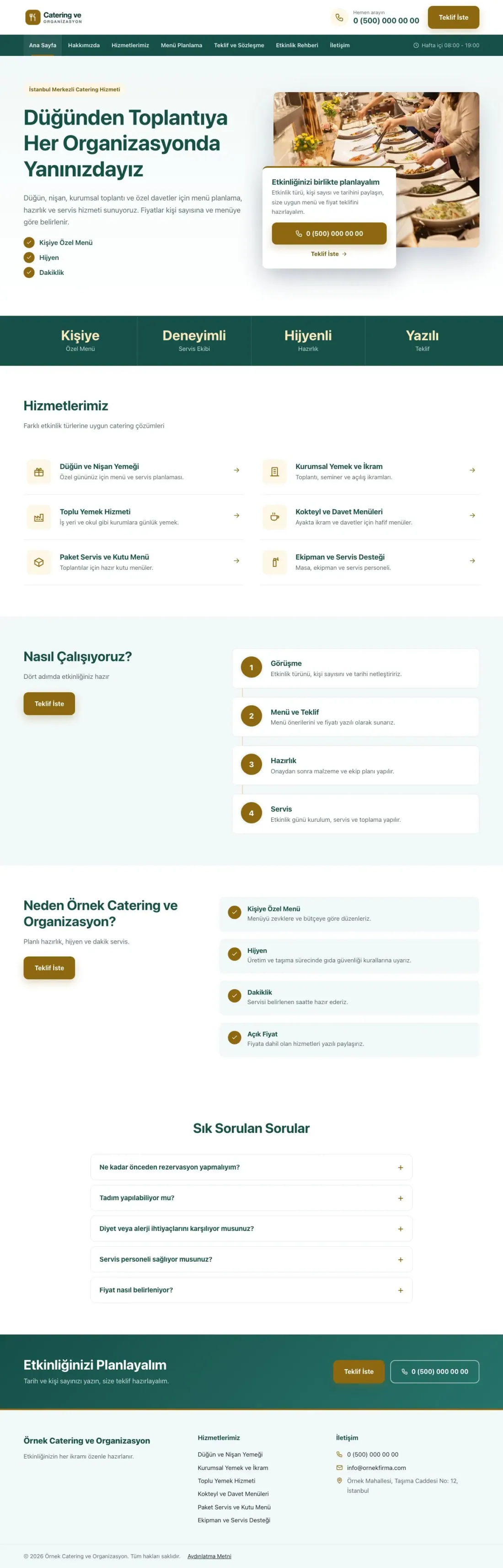 Bölünmüş Petrol Amber – Catering Web Sitesi ana sayfa görünümü
