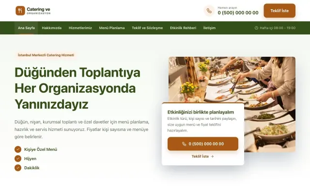 Bölünmüş Yeşil Turuncu – Catering Web Sitesi ana sayfa görünümü