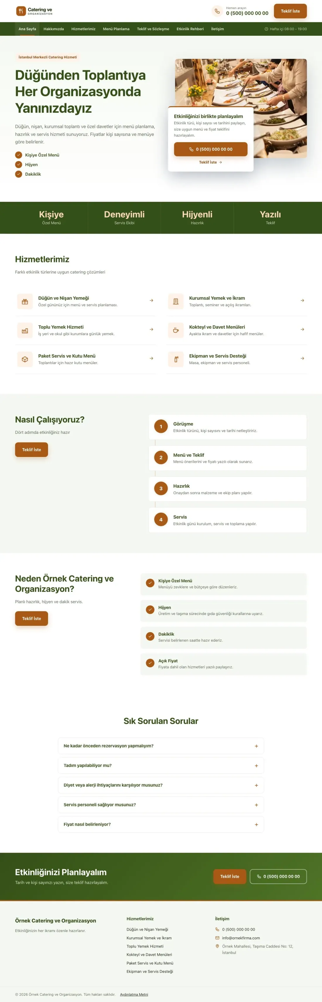 Bölünmüş Yeşil Turuncu – Catering Web Sitesi ana sayfa görünümü