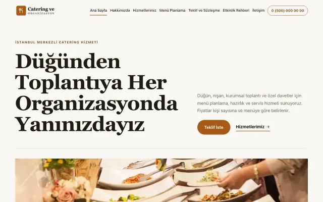 Editoryal Kahve Turuncu – Catering Web Sitesi ana sayfa görünümü