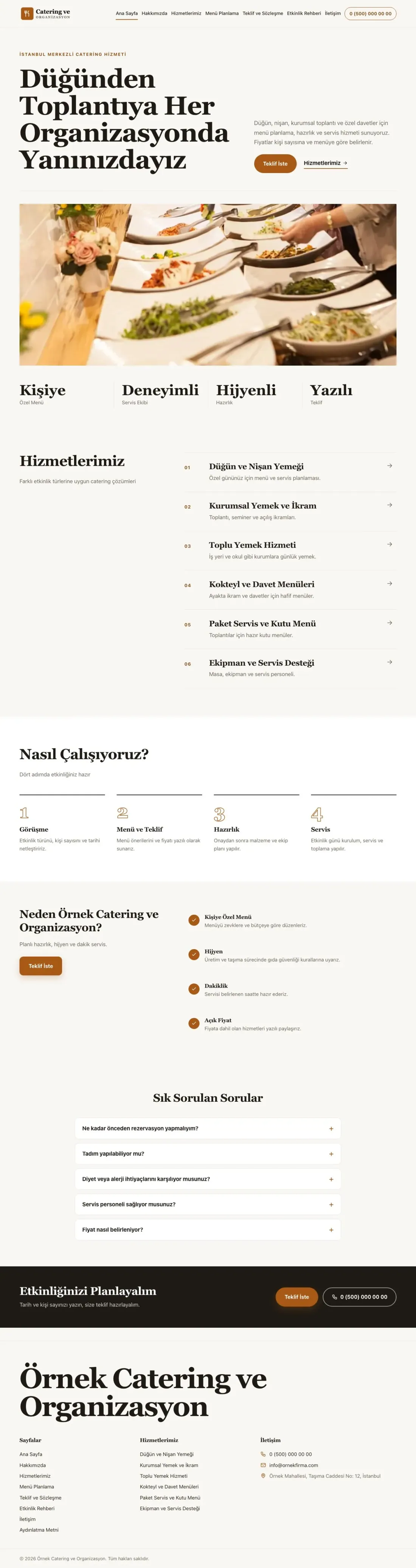 Editoryal Kahve Turuncu – Catering Web Sitesi ana sayfa görünümü