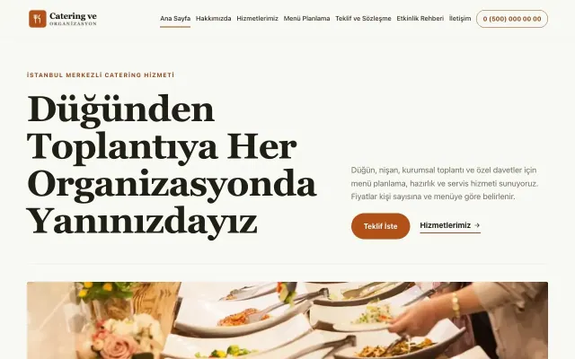 Editoryal Zeytin Turuncu – Catering Web Sitesi ana sayfa görünümü
