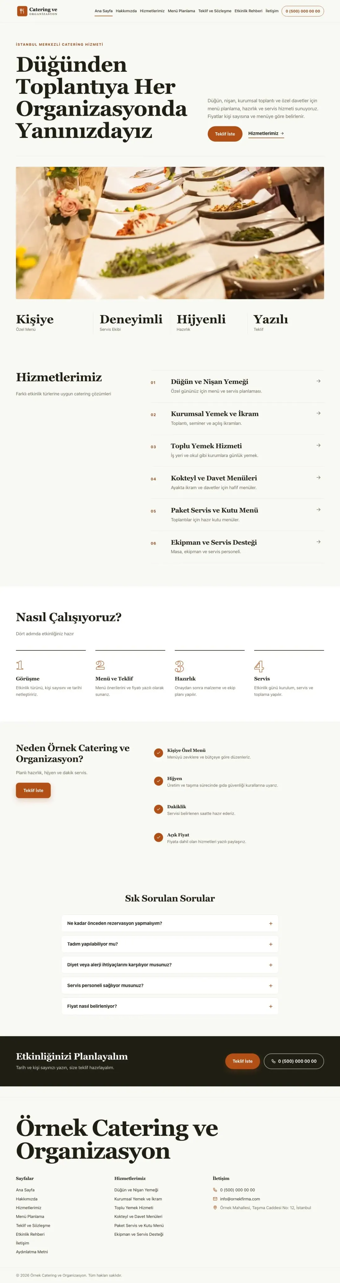 Editoryal Zeytin Turuncu – Catering Web Sitesi ana sayfa görünümü