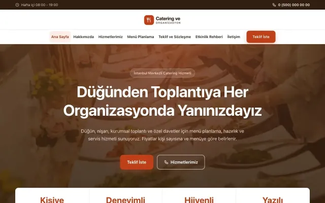 Merkez Kahve Turuncu – Catering Web Sitesi ana sayfa görünümü