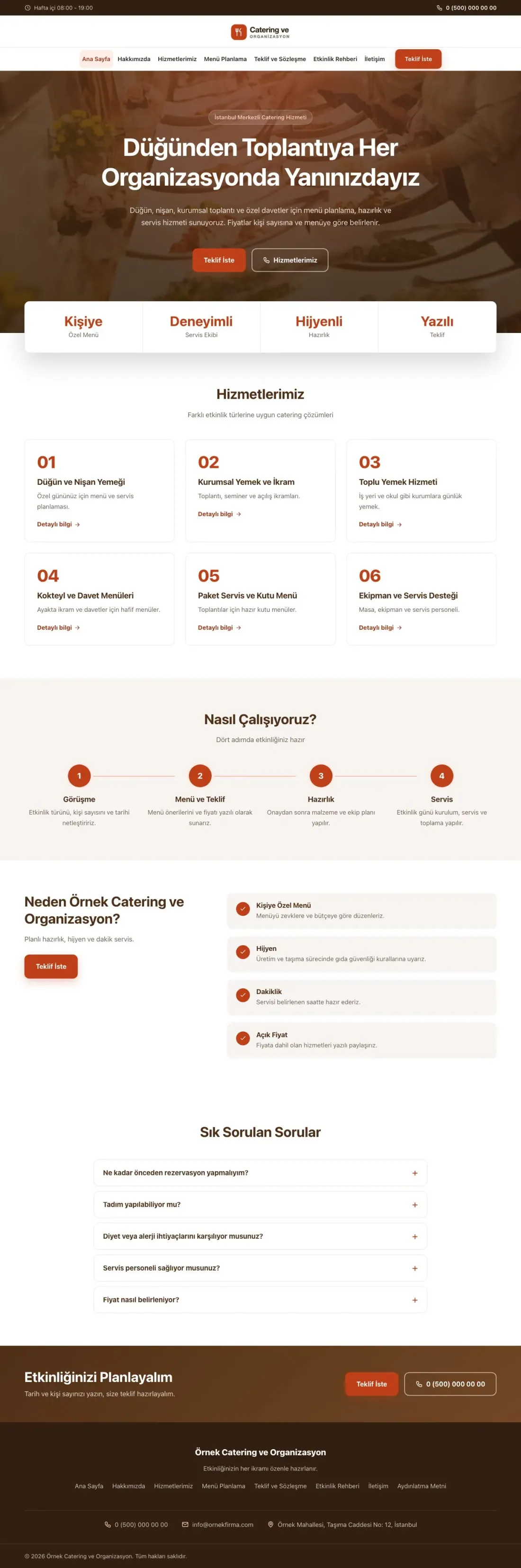 Merkez Kahve Turuncu – Catering Web Sitesi ana sayfa görünümü